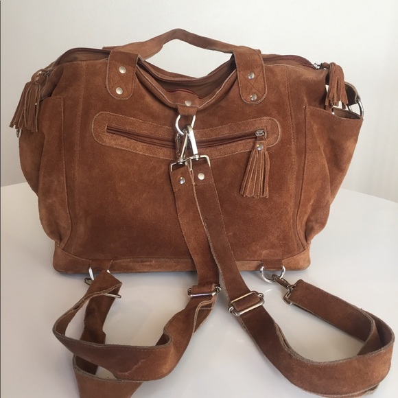 Suede Convertible Carryall with removable Clutch - Picture 2 of 8